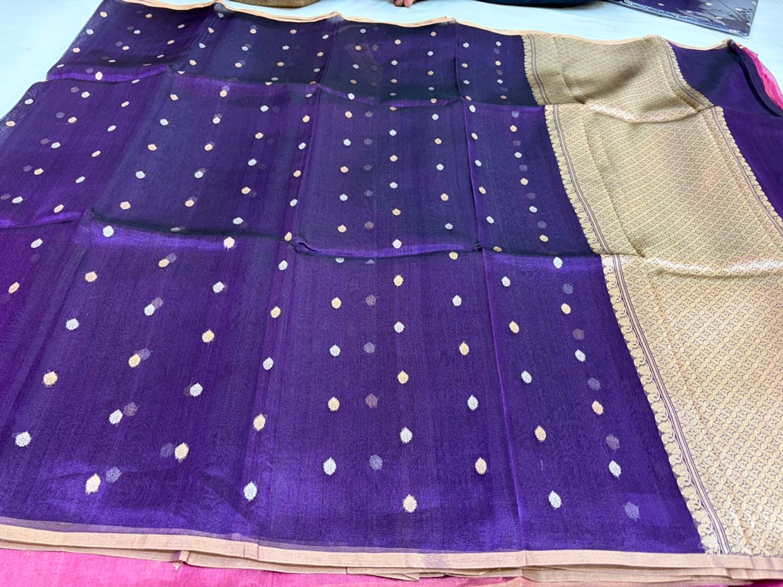 Firozi Blue Tissue with Gold Buta — photo 3