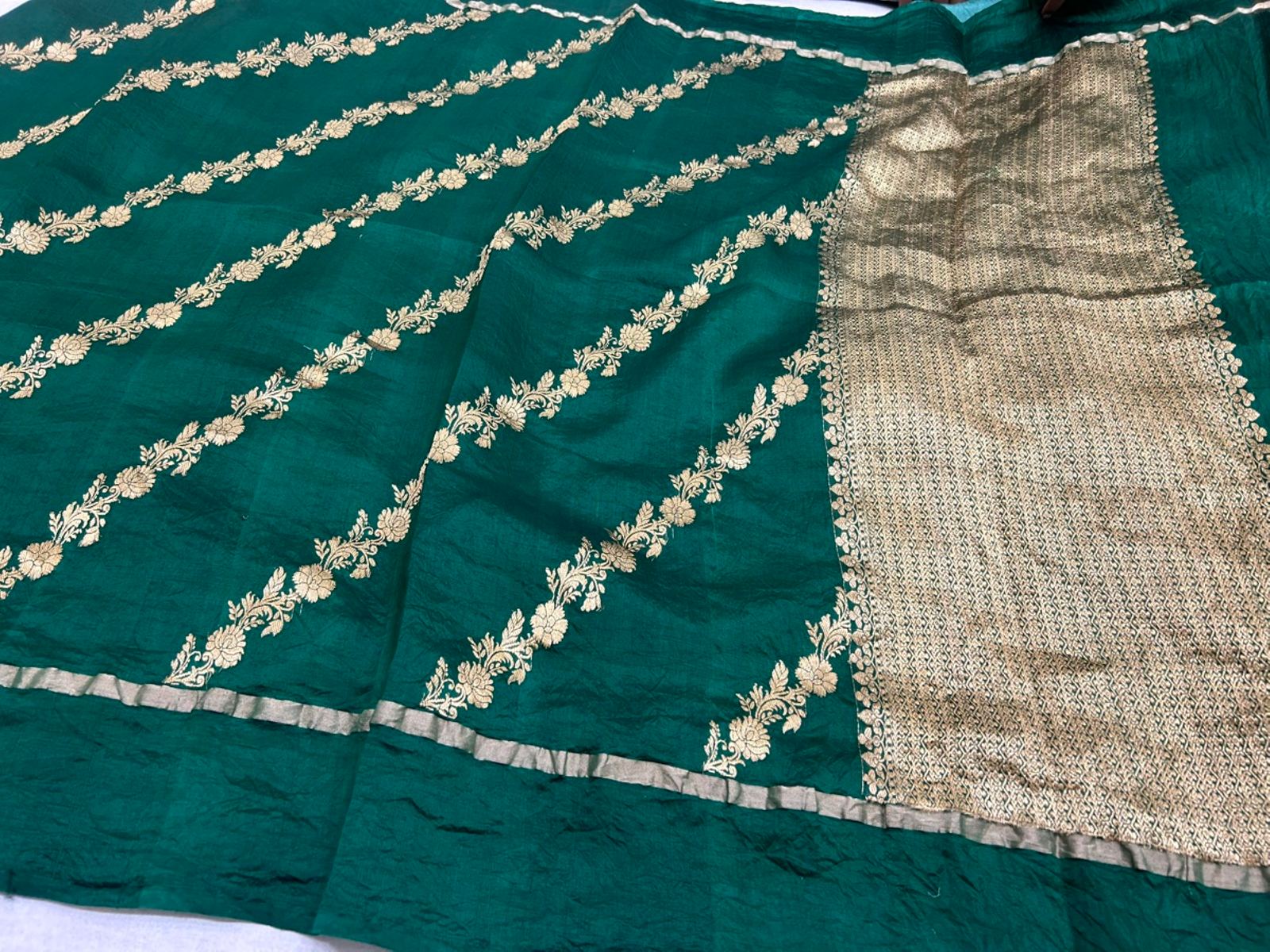 Mustard Yellow Raw Silk with Gold Zari Border — photo 5