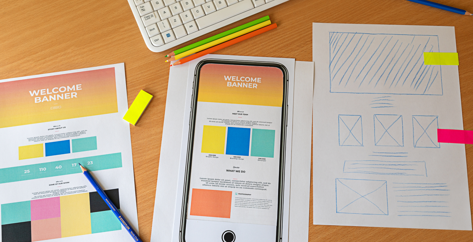 UI wireframe examples on table