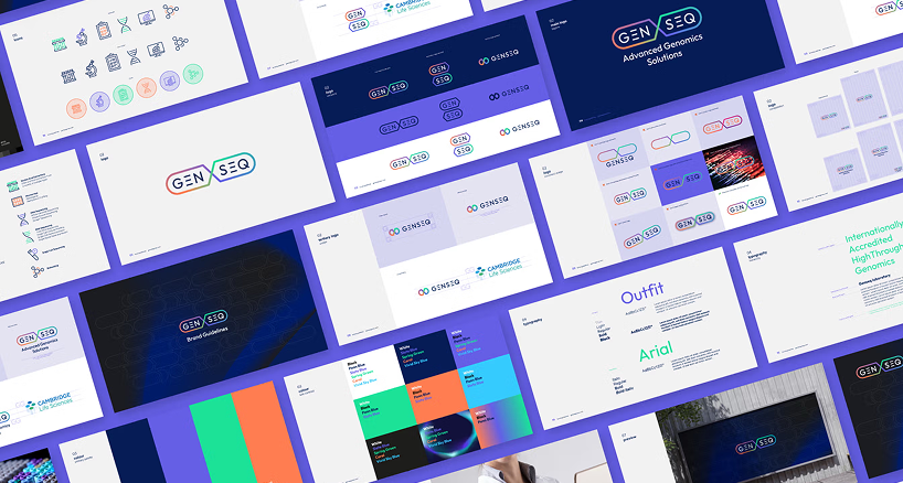 view of brand book pages on a purple background