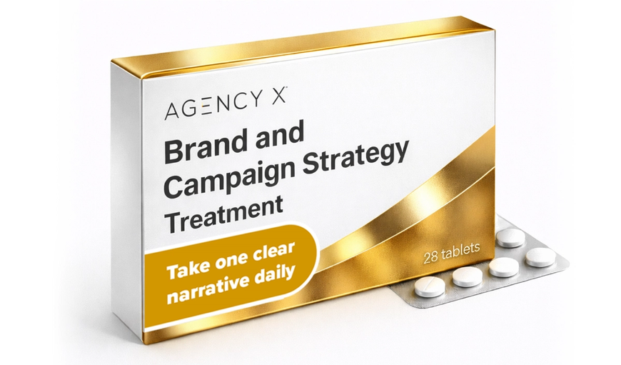 agency x branded box with pills