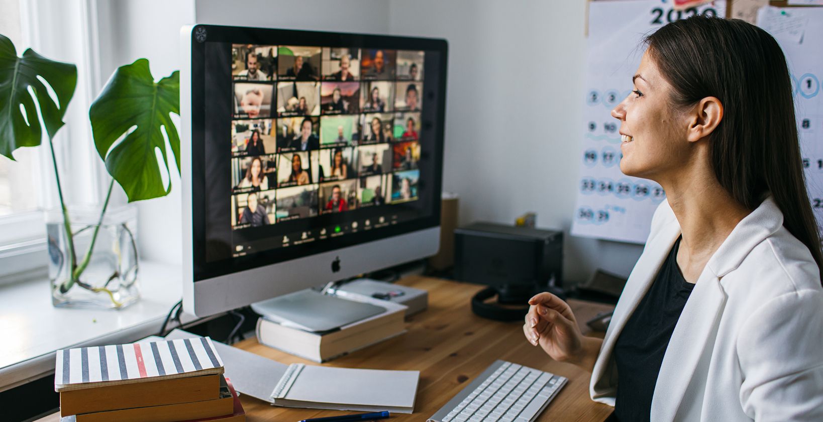 woman attending online conference