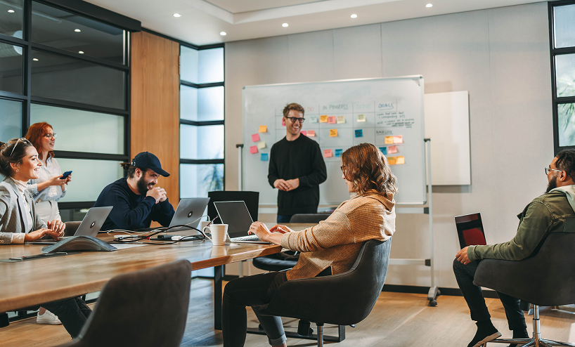 team in open plan office