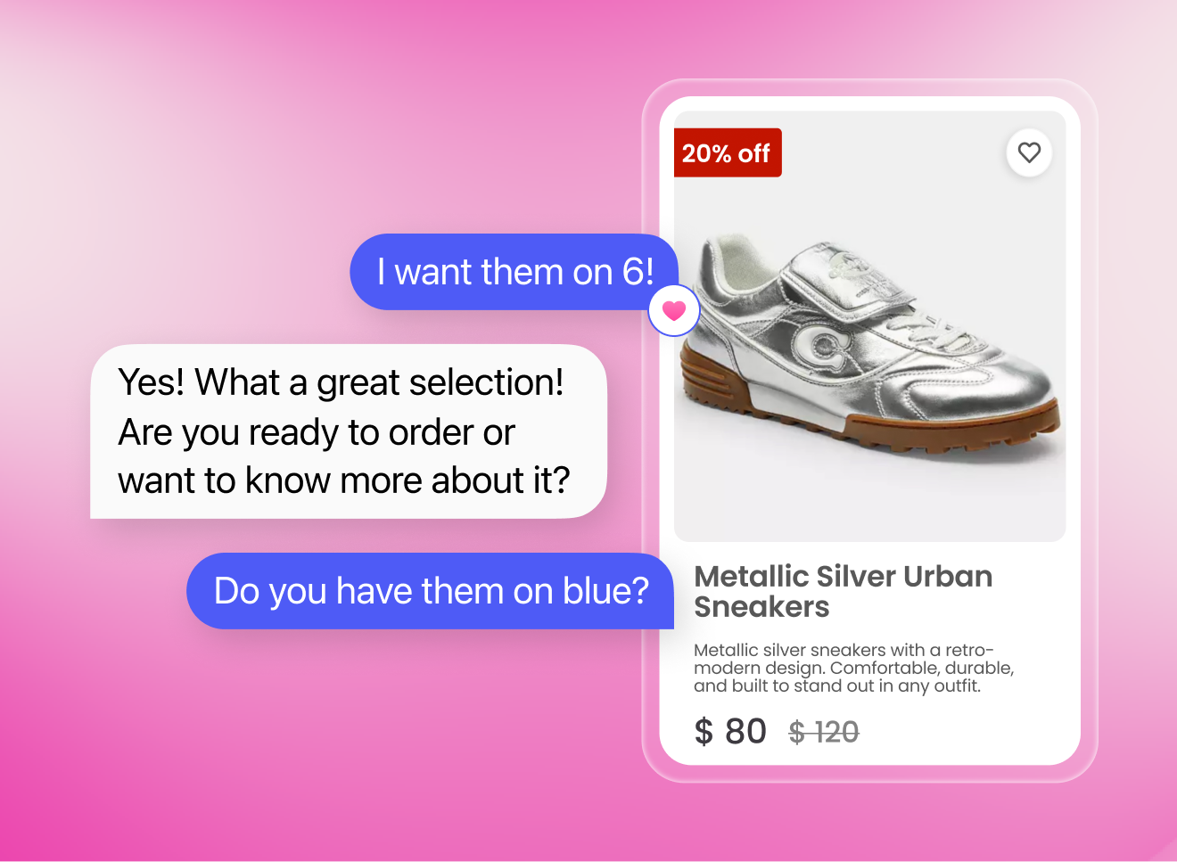 Conversational AI transforms Facebook Ads: Instantly chat, get product details, and purchase directly, like ordering Metallic Silver Urban Sneakers with real-time assistant guidance inspired by Invent Assistants.