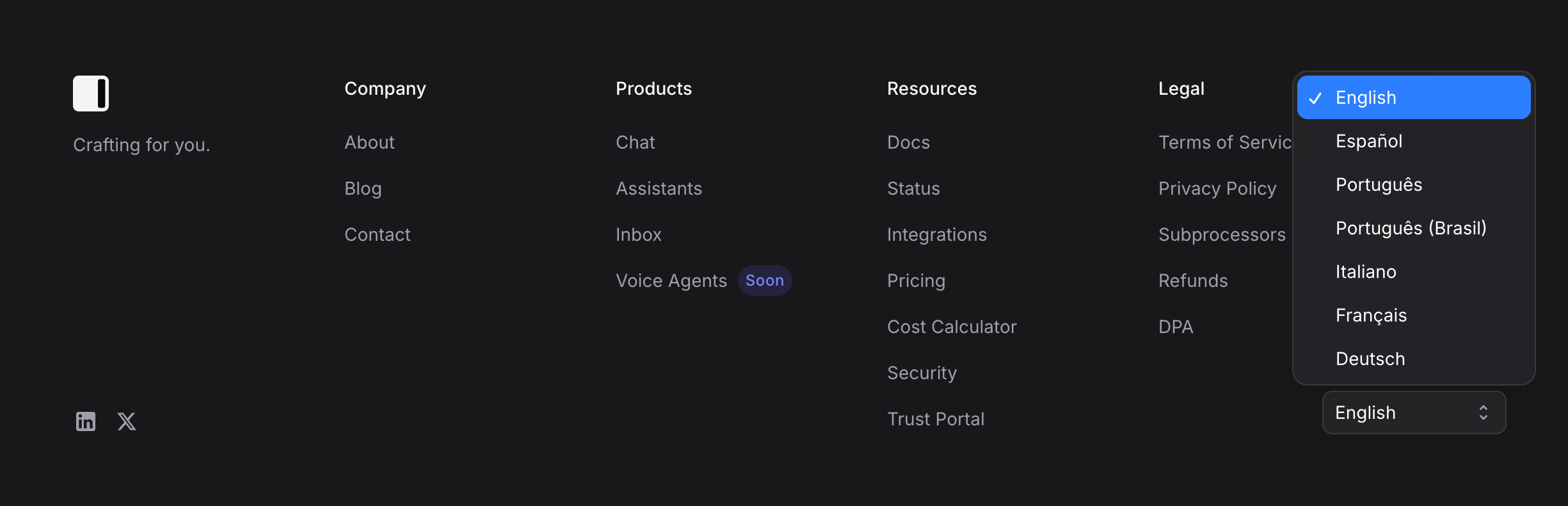 Footer language selector