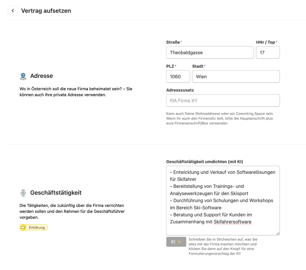 Select contract contents step