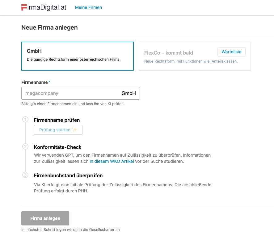Firmenwortlaut prüfen