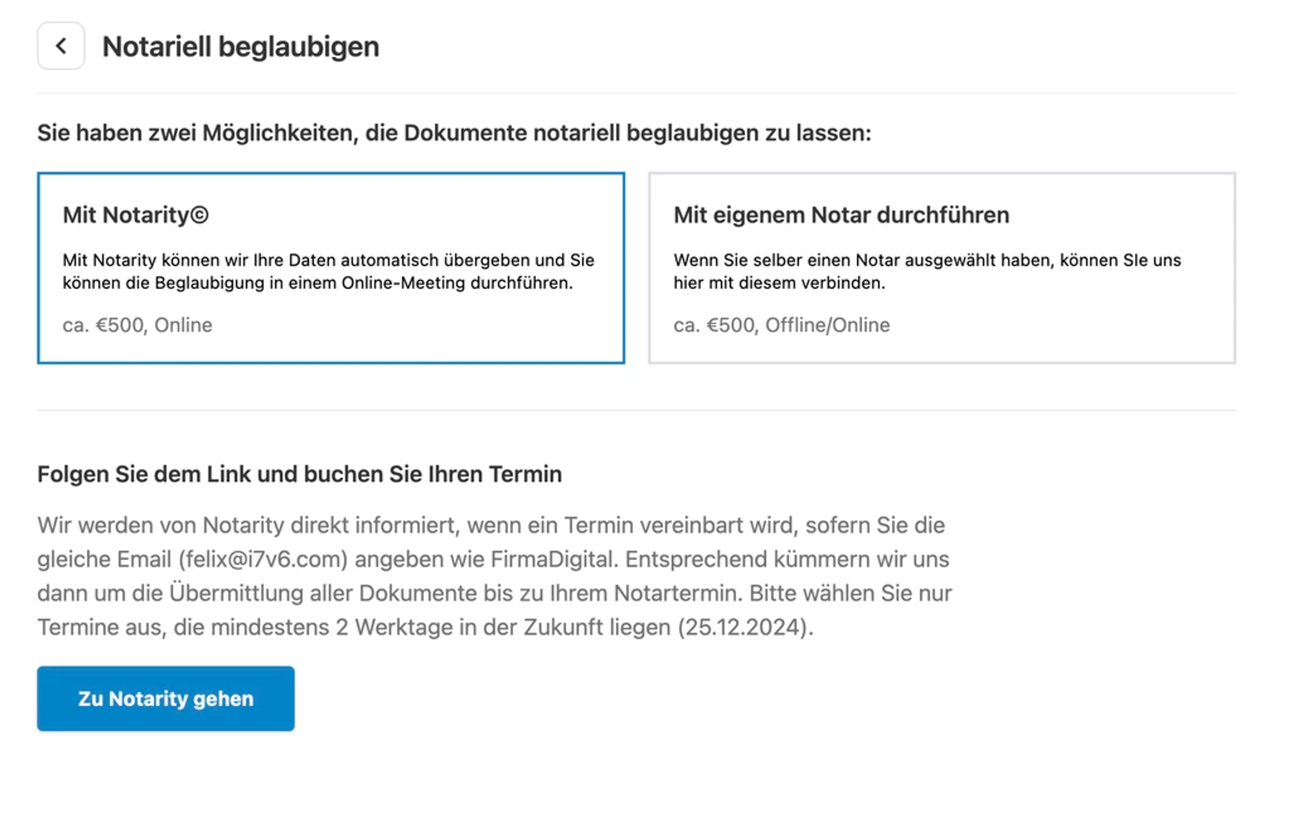 Schedule notary appointment step