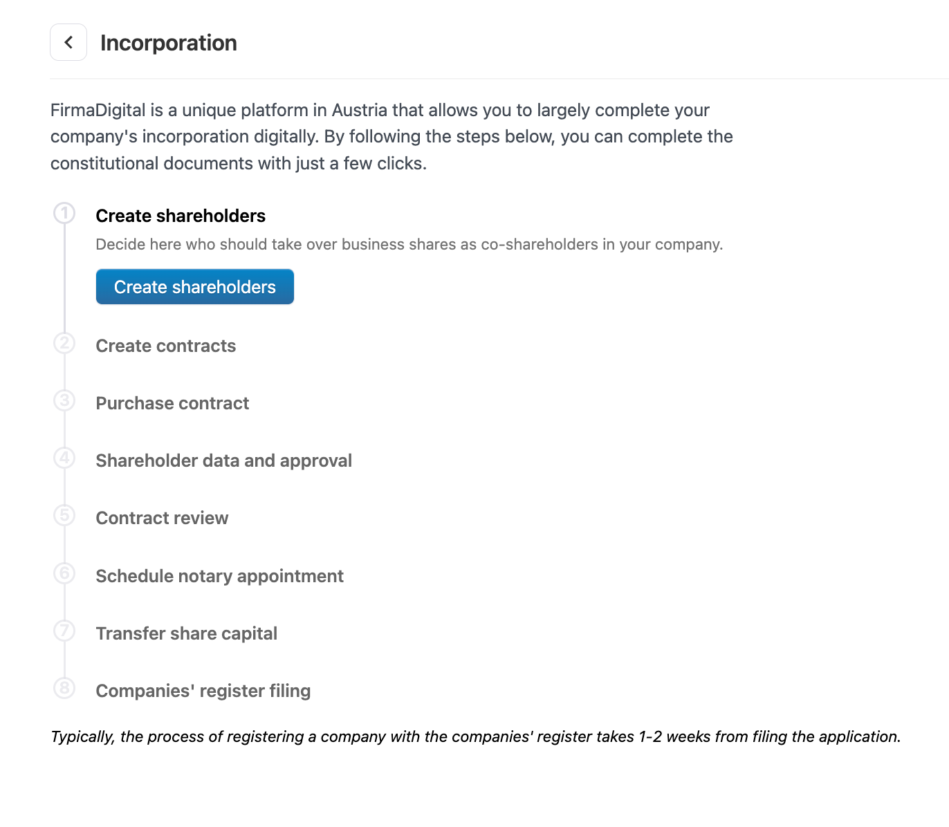 Screenshot Firmengründung