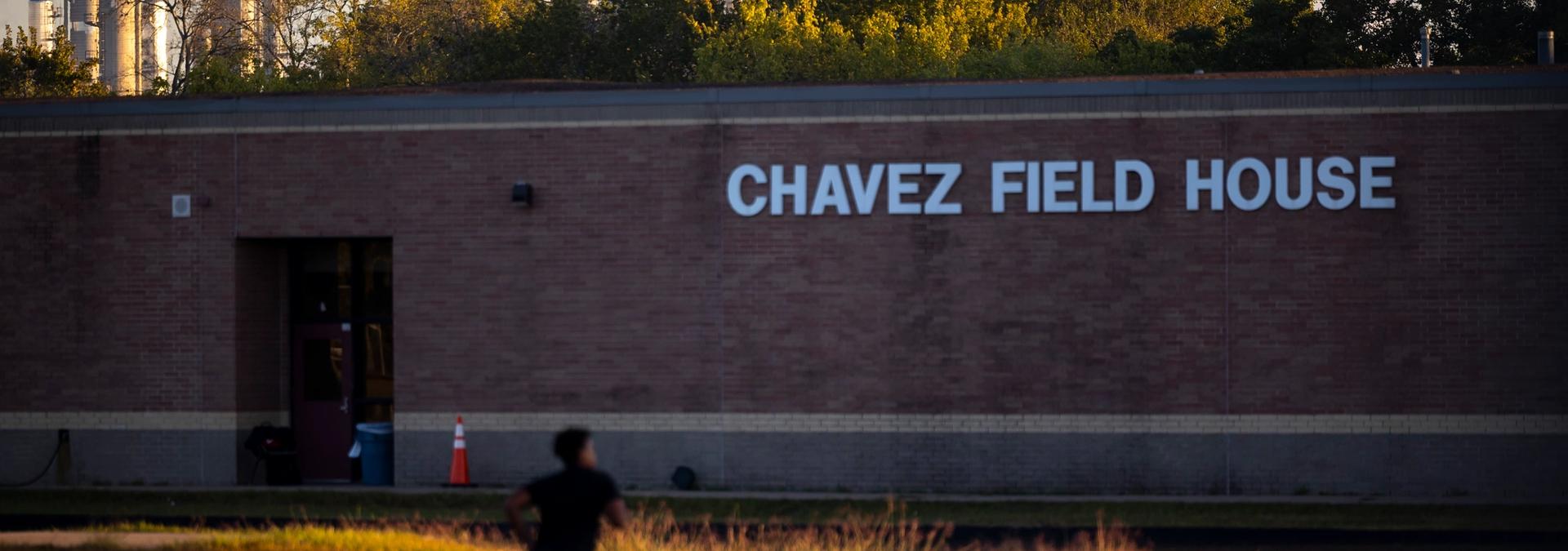 The Sierra Club's Neil Carman worries an explosion at TPC's Houston Plant, looming behind Cesar Chavez High School in the East End, would create "tremendous destruction." Photo: Annie Mulligan.