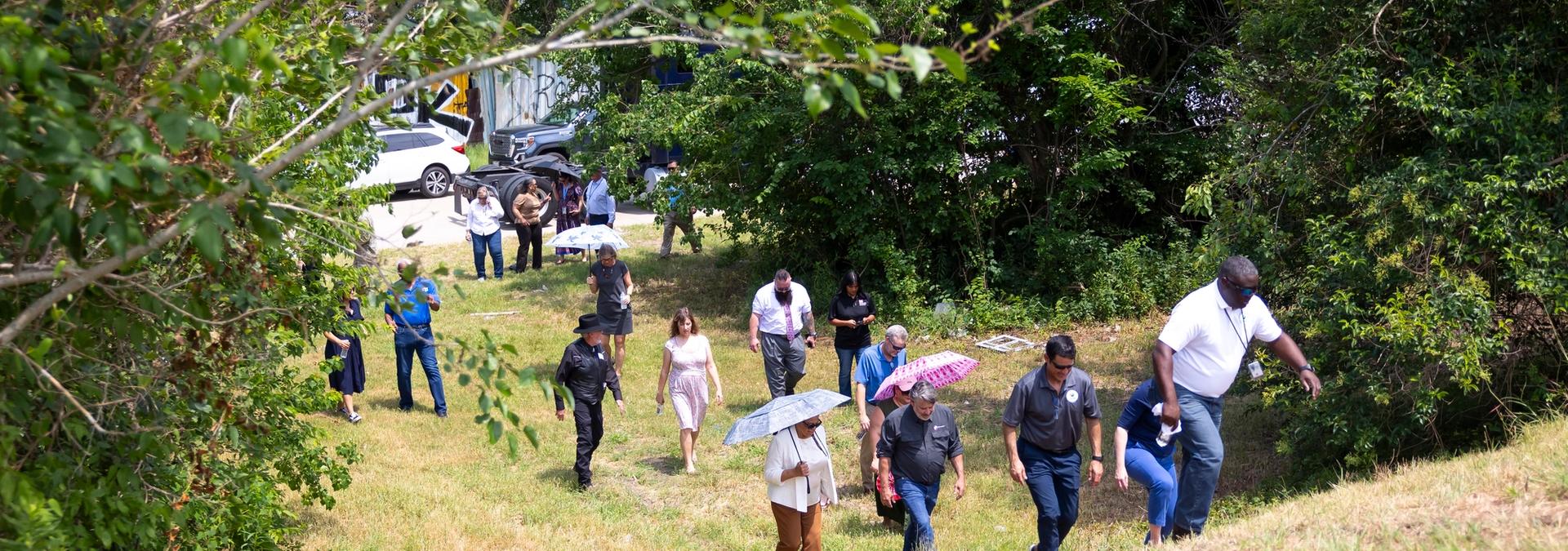 This sediment deposit site in Pleasantville has been dormant since the 1950s, when a levee wall broke and flooded nearly 40 blocks of the community. Photo: Annie Mulligan for the Environmental Defense Fund.