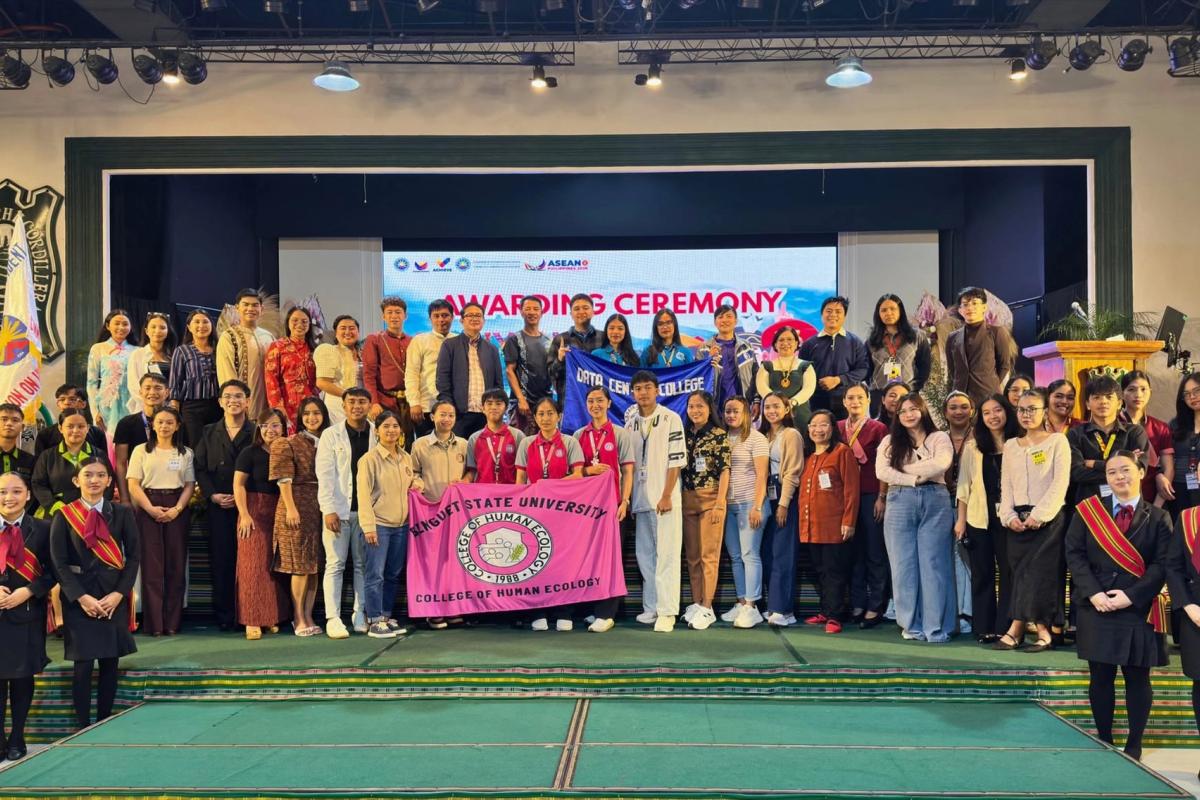 Students, faculty, and guests from Cordillera higher education institutions gathered on stage during the ASEAN Alluyon 2026 awarding ceremony.