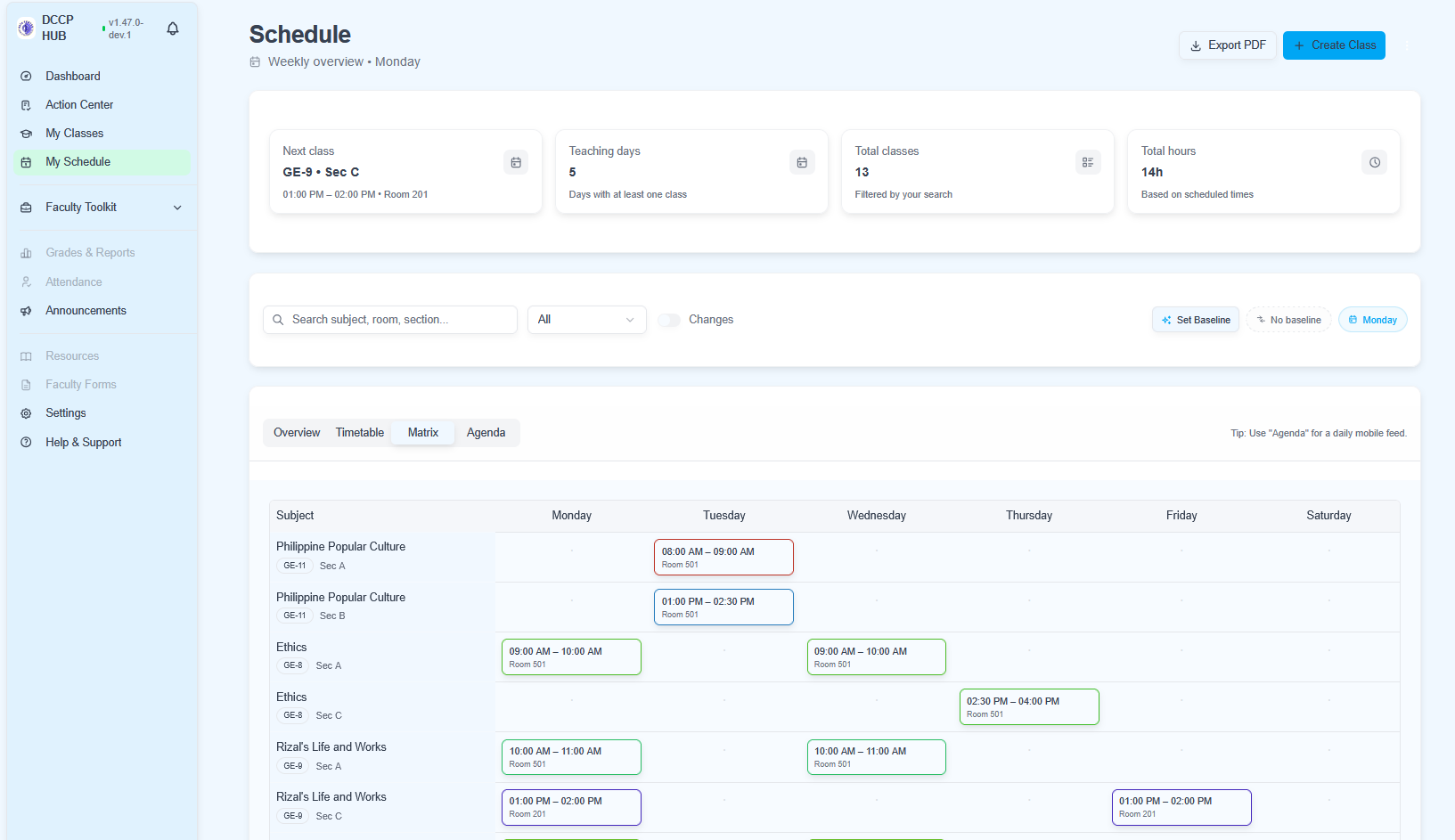 Faculty Schedule Overview