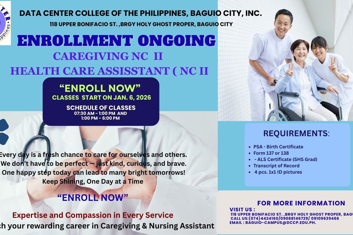 Enollment Ongoing For Caregiving and Healthcare assistant NC II
