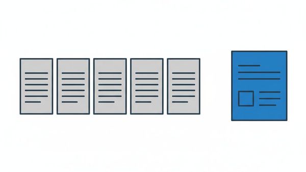 Five identical grey documents representing generic AI content next to one distinct blue document representing business-aware AI content