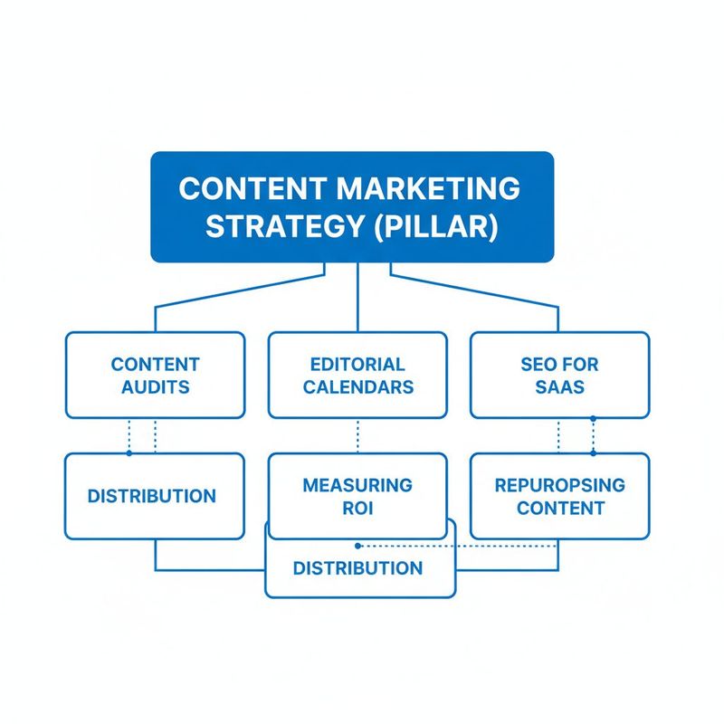 Worked example of pillar-cluster architecture for a B2B SaaS content marketing blog with six cluster posts linking to one pillar page