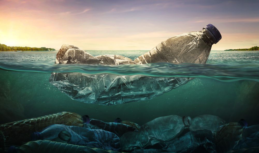 plastic floating in the sea