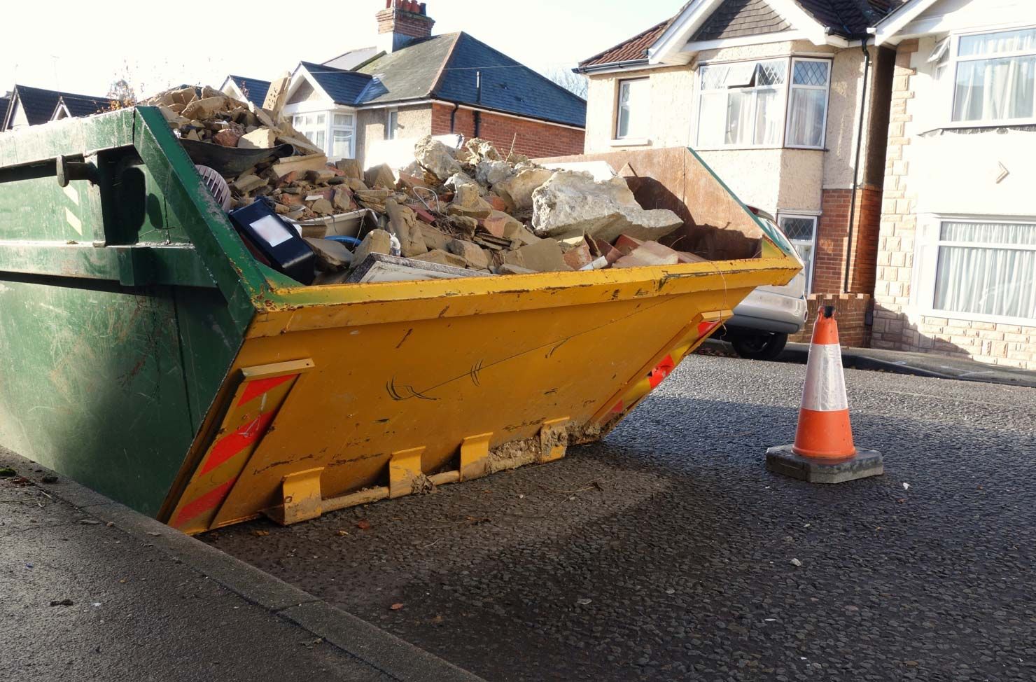 Road side skip overflowing