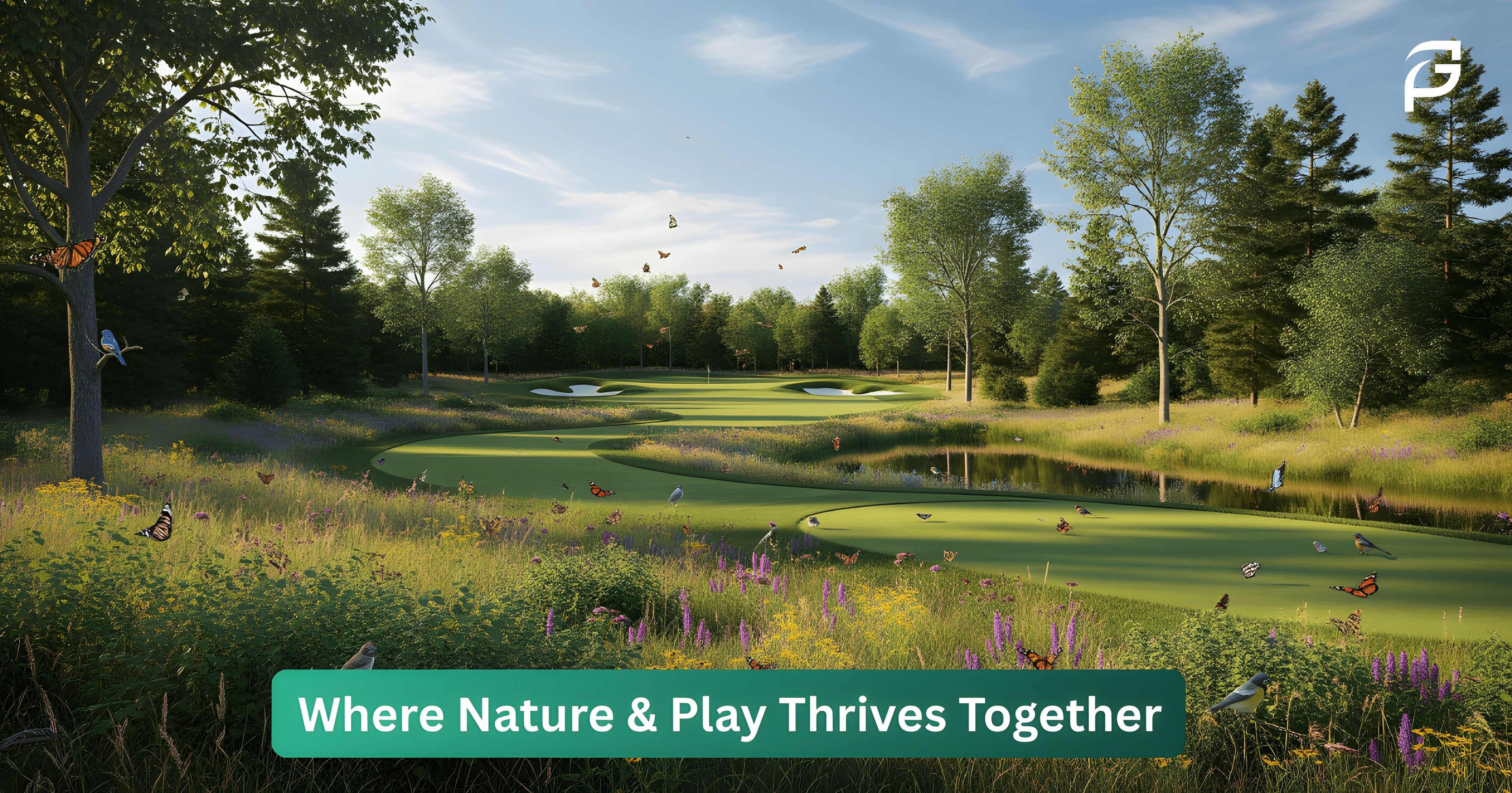 Golf course landscape with native plants and trees supporting biodiversity and natural habitats