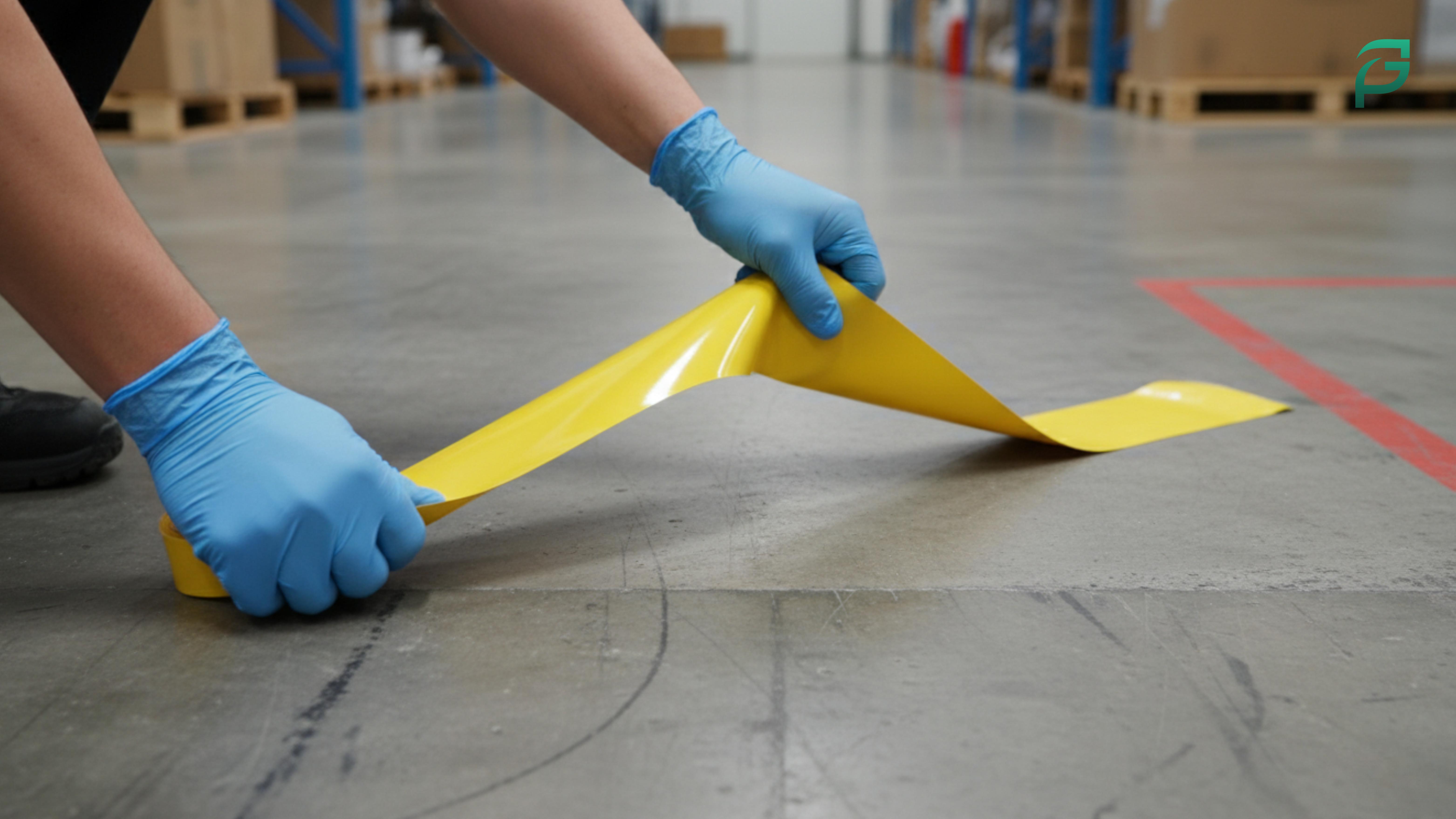 Sports floor marking tape used on courts, playgrounds, warehouses, and indoor facilities for clear space marking