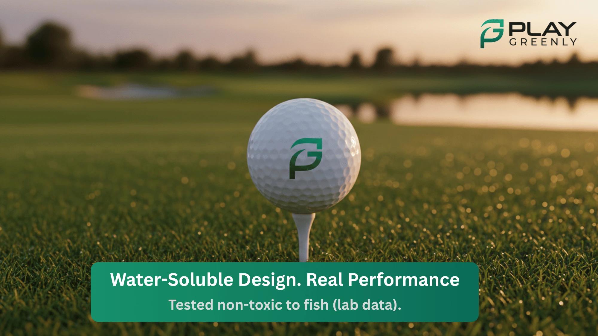 Biodegradable golf ball compared to conventional golf balls on a green