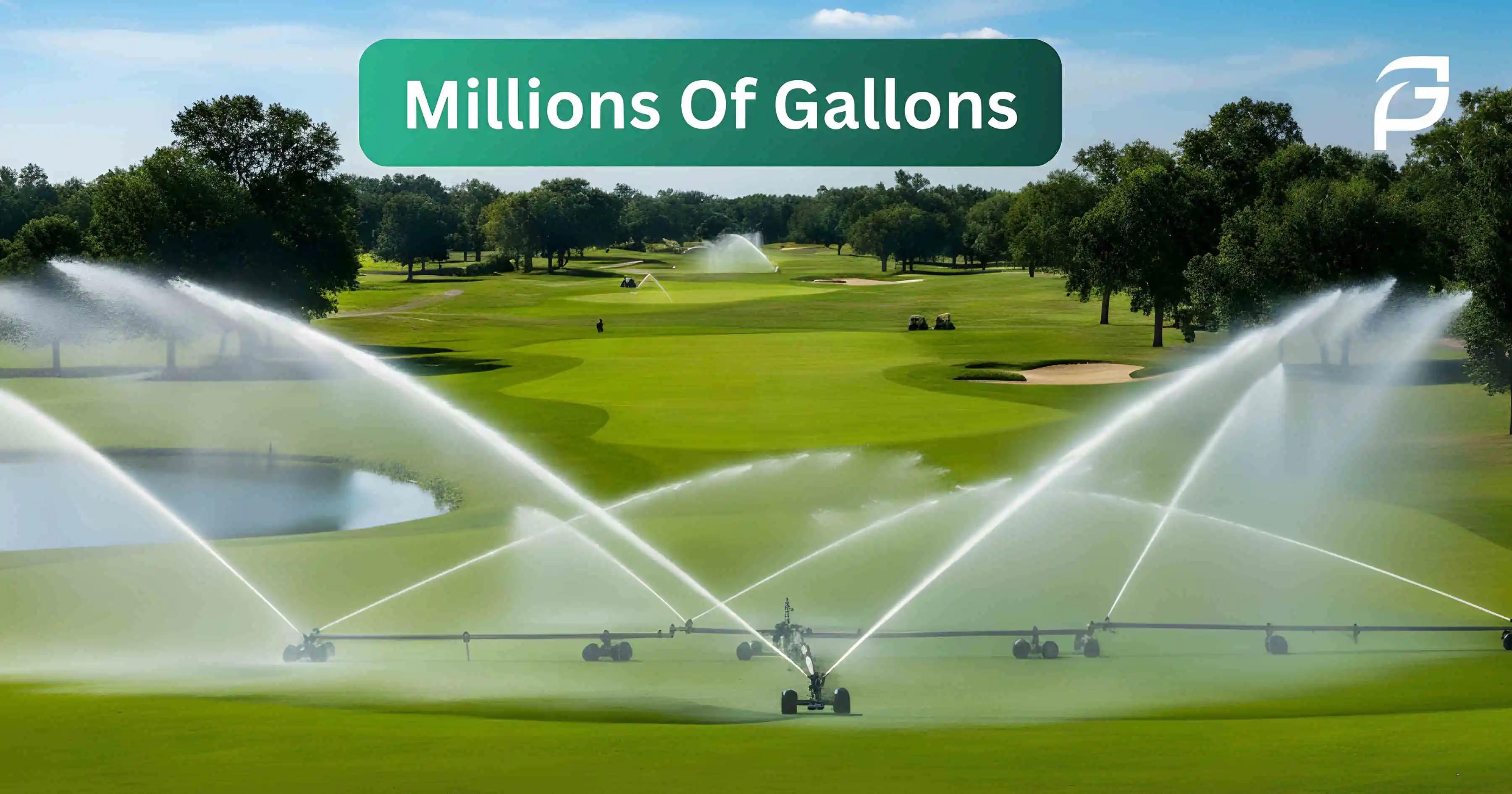 Golf course irrigation sprinklers highlighting the large water usage required to maintain courses