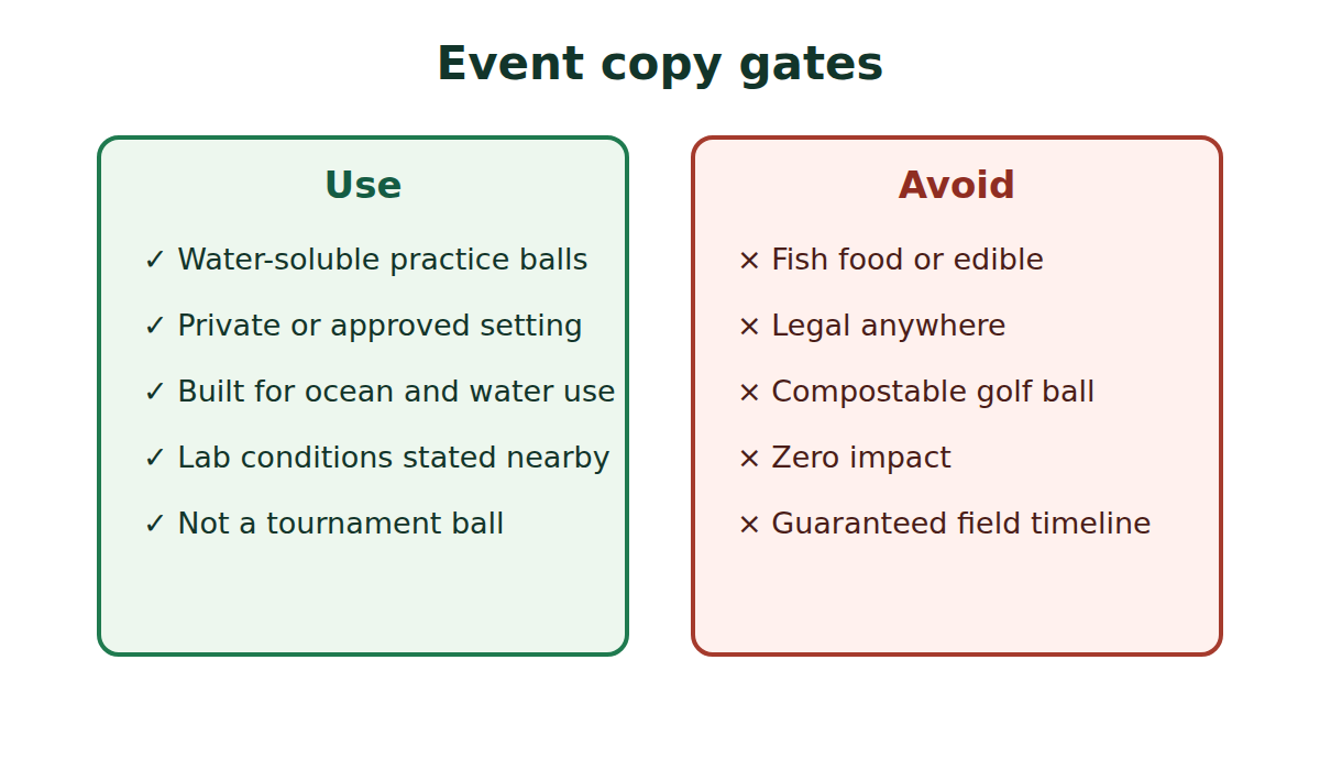 An event copy-gates diagram separates approved water-soluble wording from blocked fish-food and legal-anywhere claims.