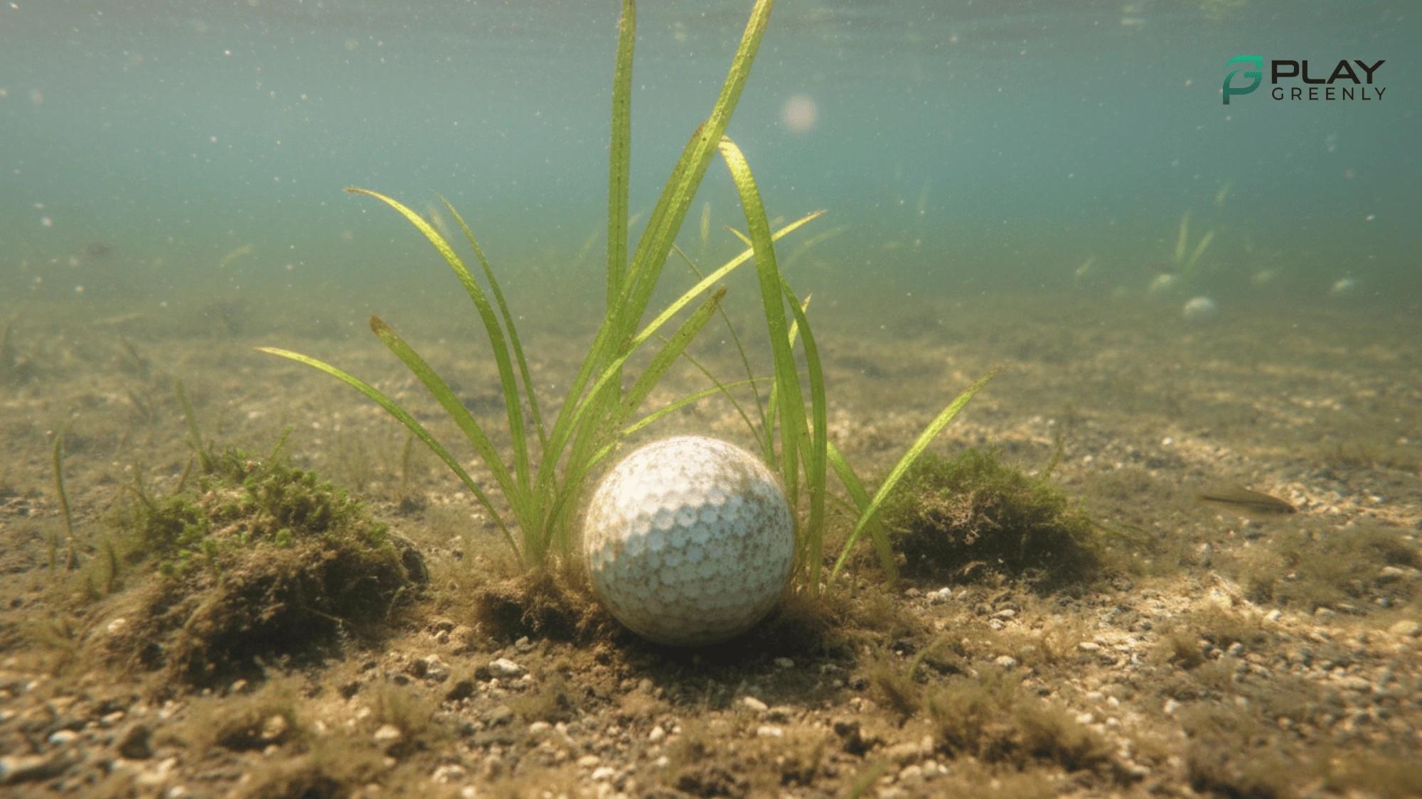 Clear freshwater scene with plants and rocks; no golf balls visible, illustrating a healthy lake habitat.