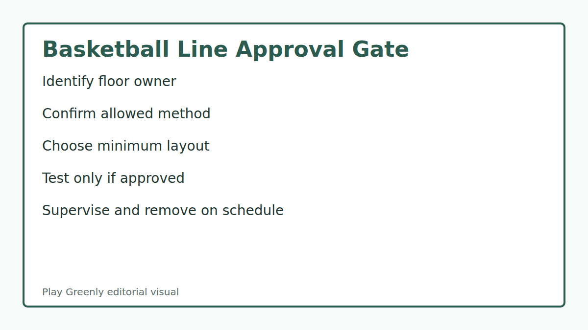 Flow from floor owner approval to layout choice, test, supervision, removal, and inspection