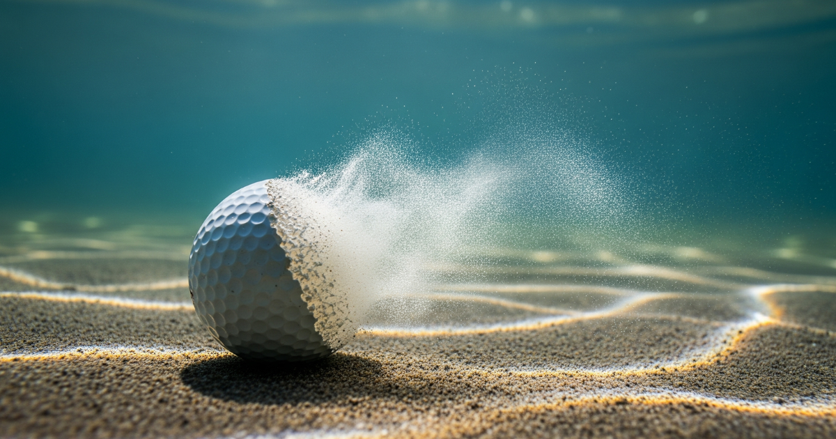 Biodegradable golf ball underwater as material begins breaking down on the lakebed