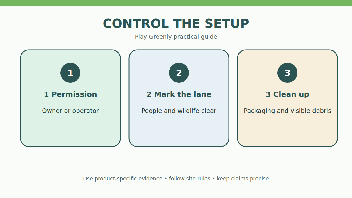 Diagram of a permitted dock practice setup with a marked hitting lane and cleanup zone.