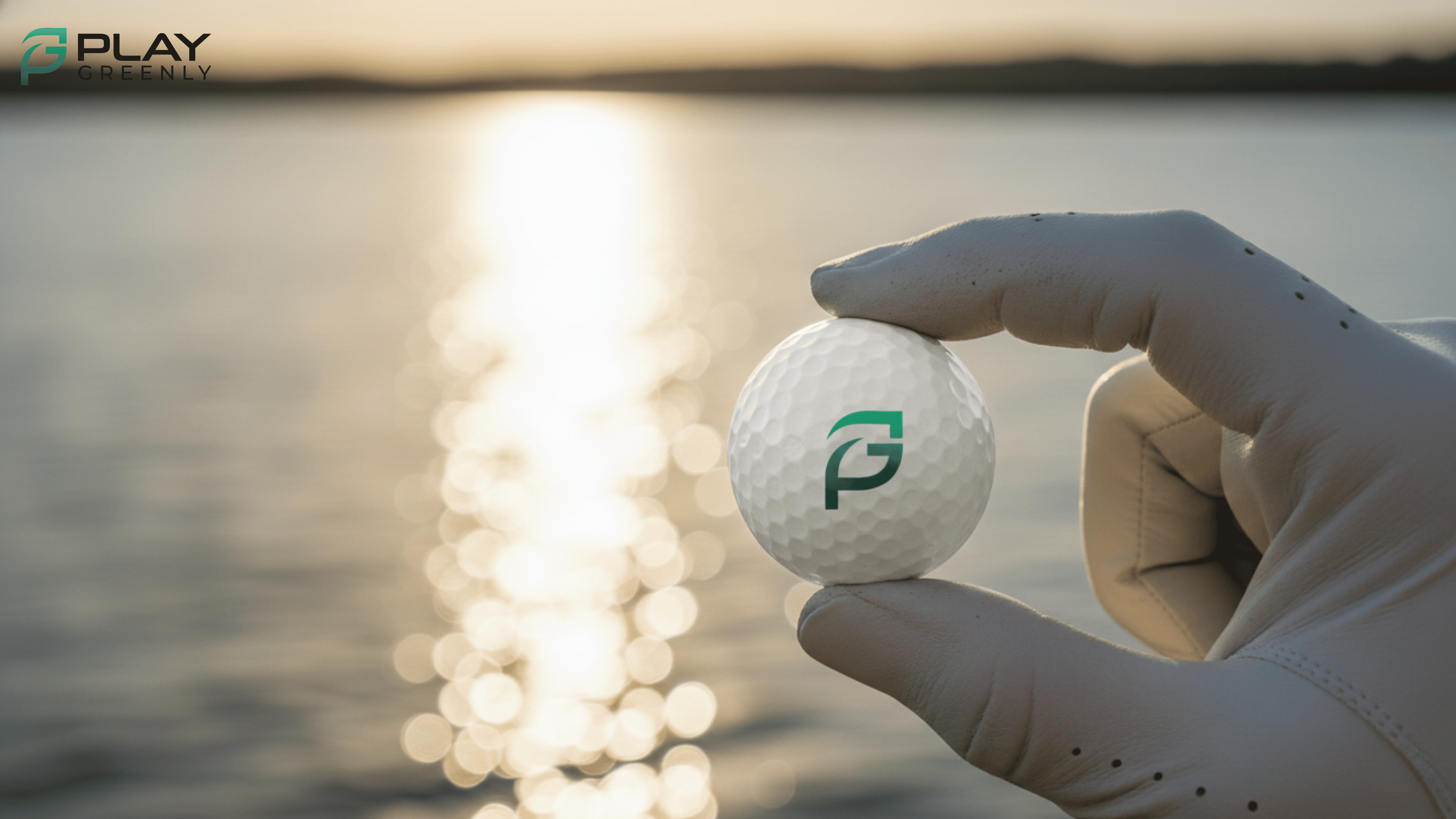 Hand holding a biodegradable golf ball near water highlighting eco-friendly golf practice