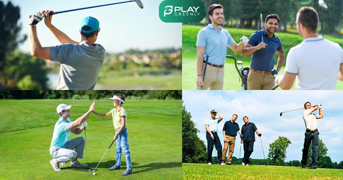 Golfers enjoying casual play and practice using biodegradable golf balls in outdoor settings