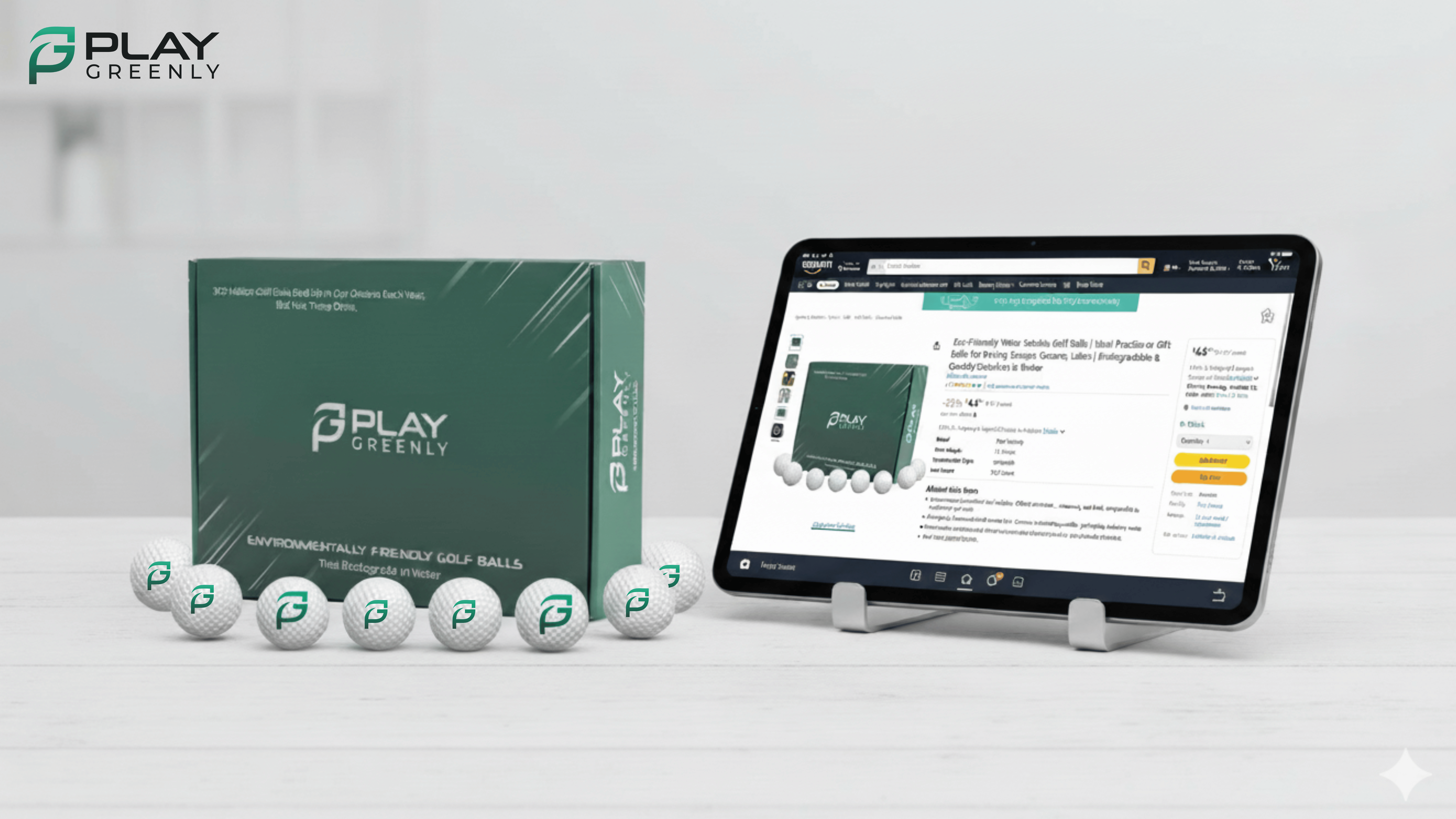 PlayGreenly biodegradable golf balls packaging shown as an eco-friendly alternative for golfers