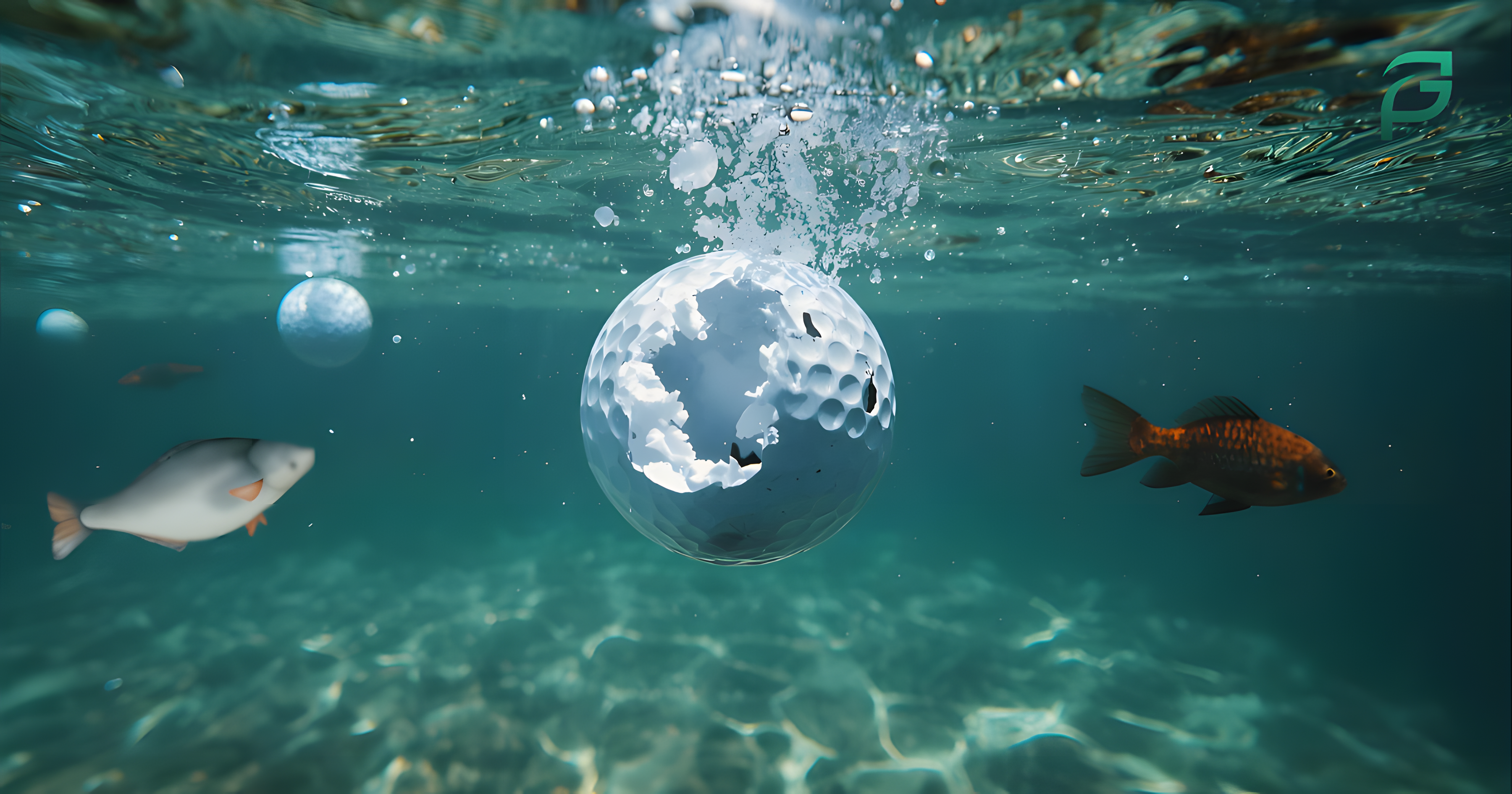 Biodegradable golf ball dissolving underwater without harming fish or marine ecosystems
