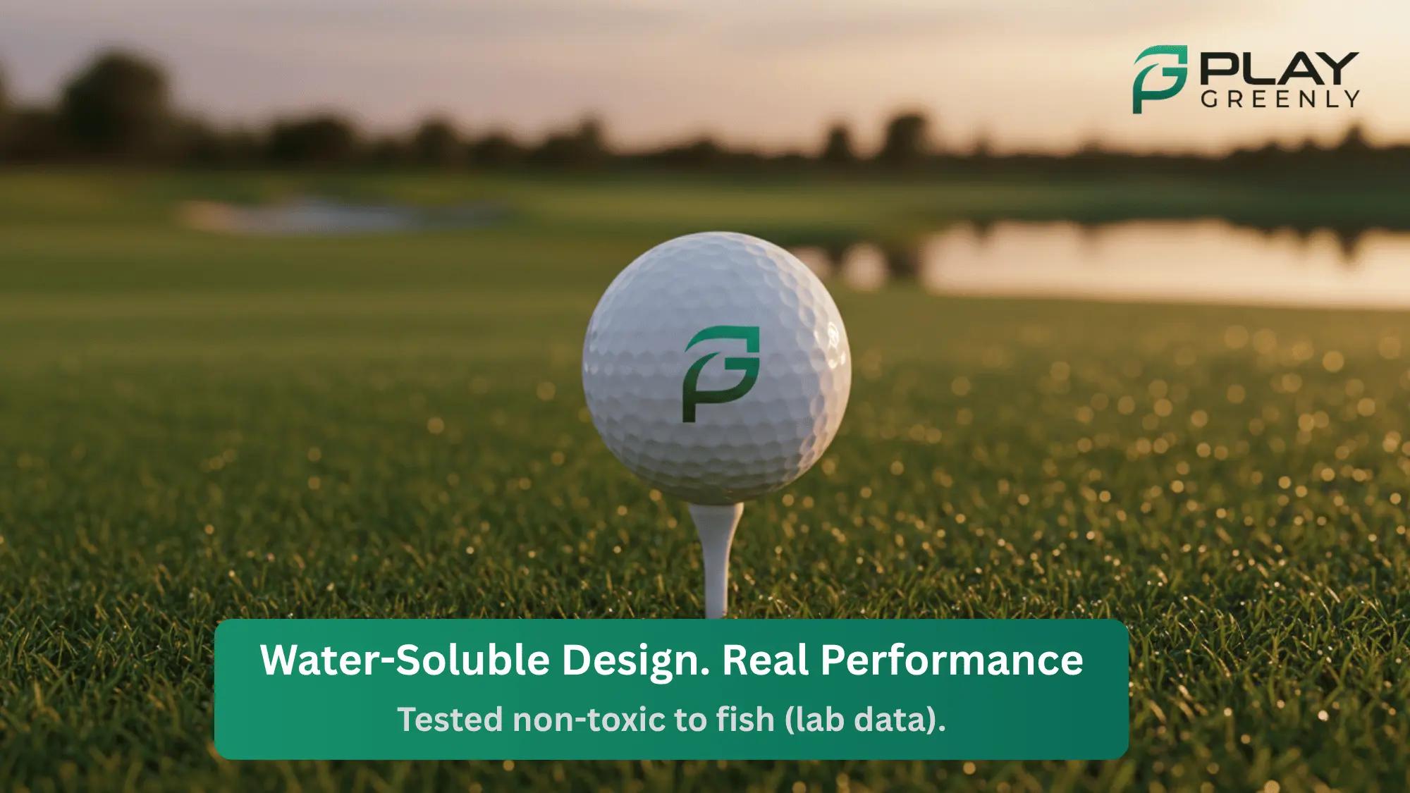 Biodegradable golf ball resting on a golf course promoting eco-friendly golf practices