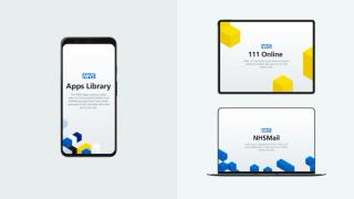 Various digital screens with brand identity applied