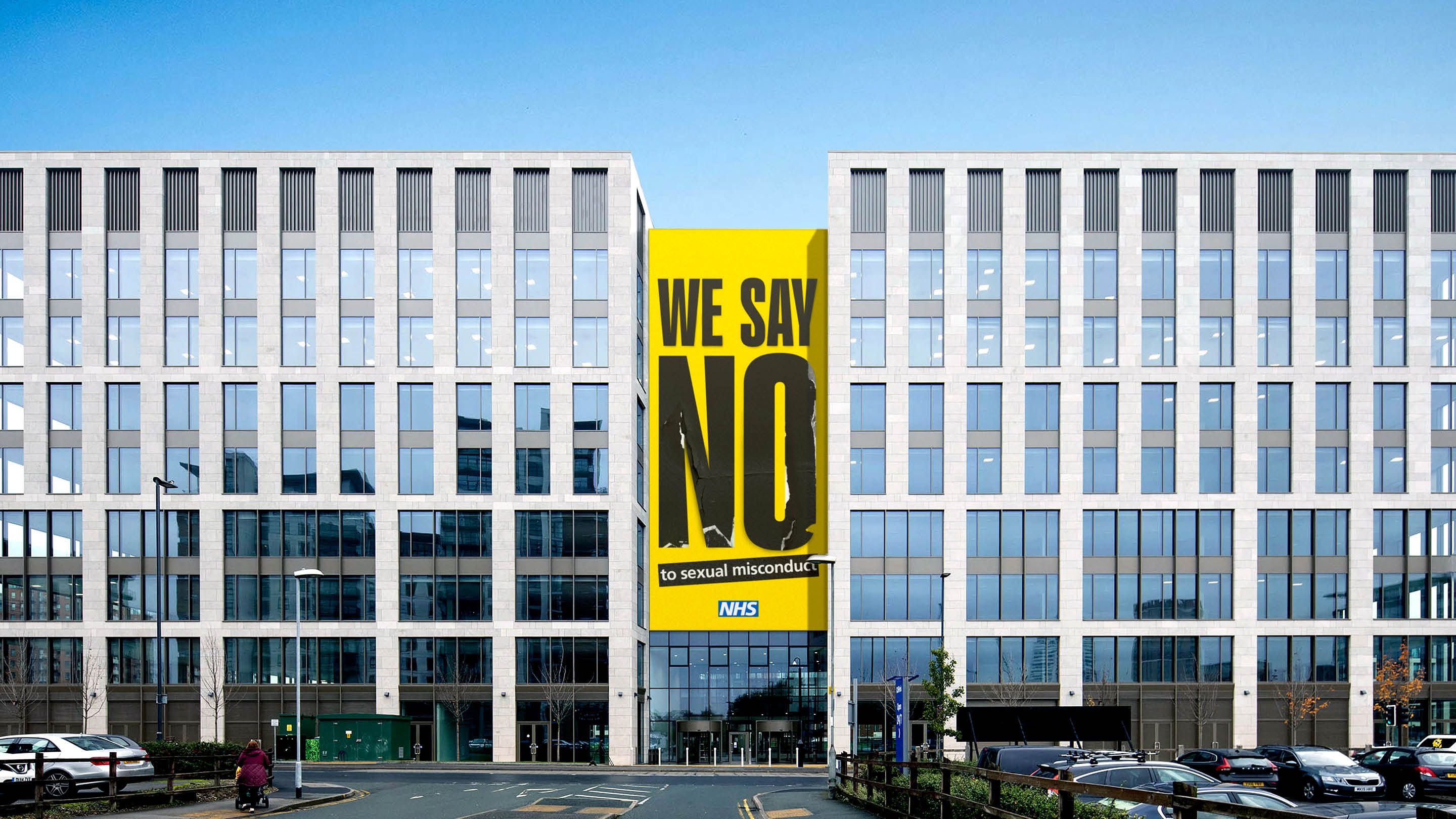 We Say No campaign banner on a building facade