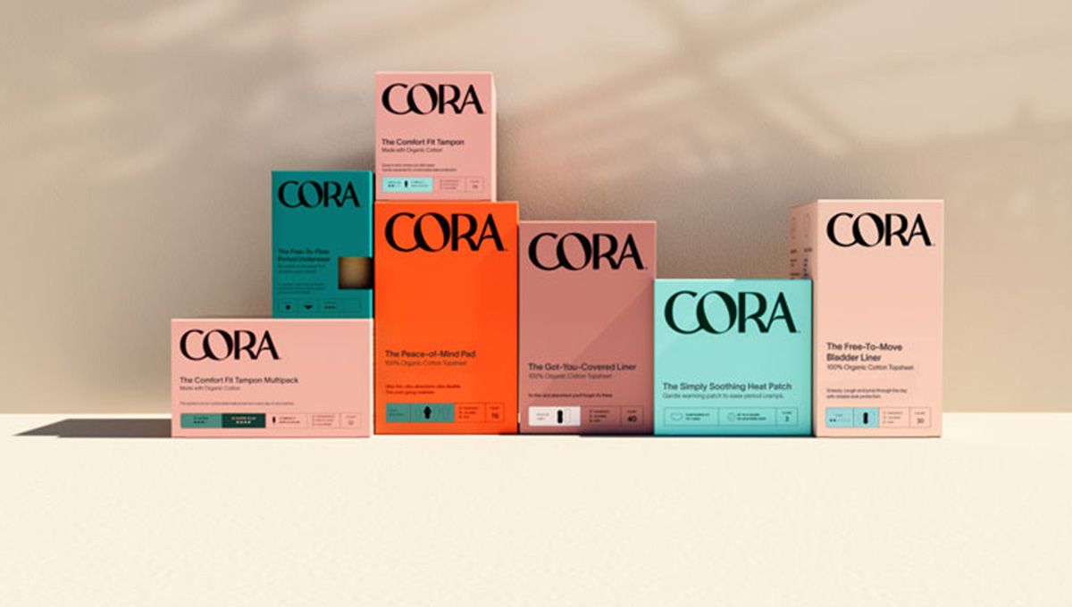 A variety of boxed Cora products