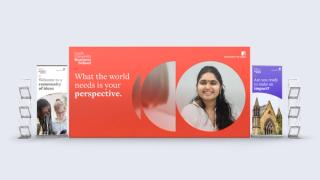 Exhibition stand mockup reading 'What the world needs is your perspective'