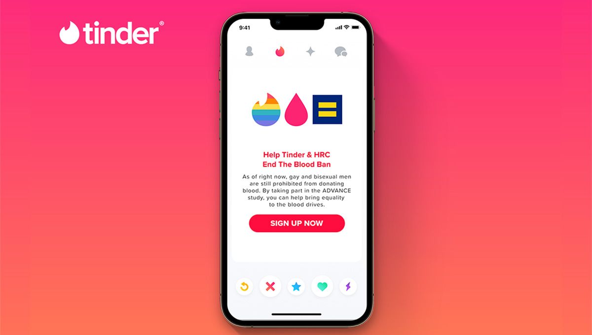 'Help Tinder & HRC End The Blood Ban' App on phone