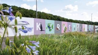 Signage visible though tall grass in spring