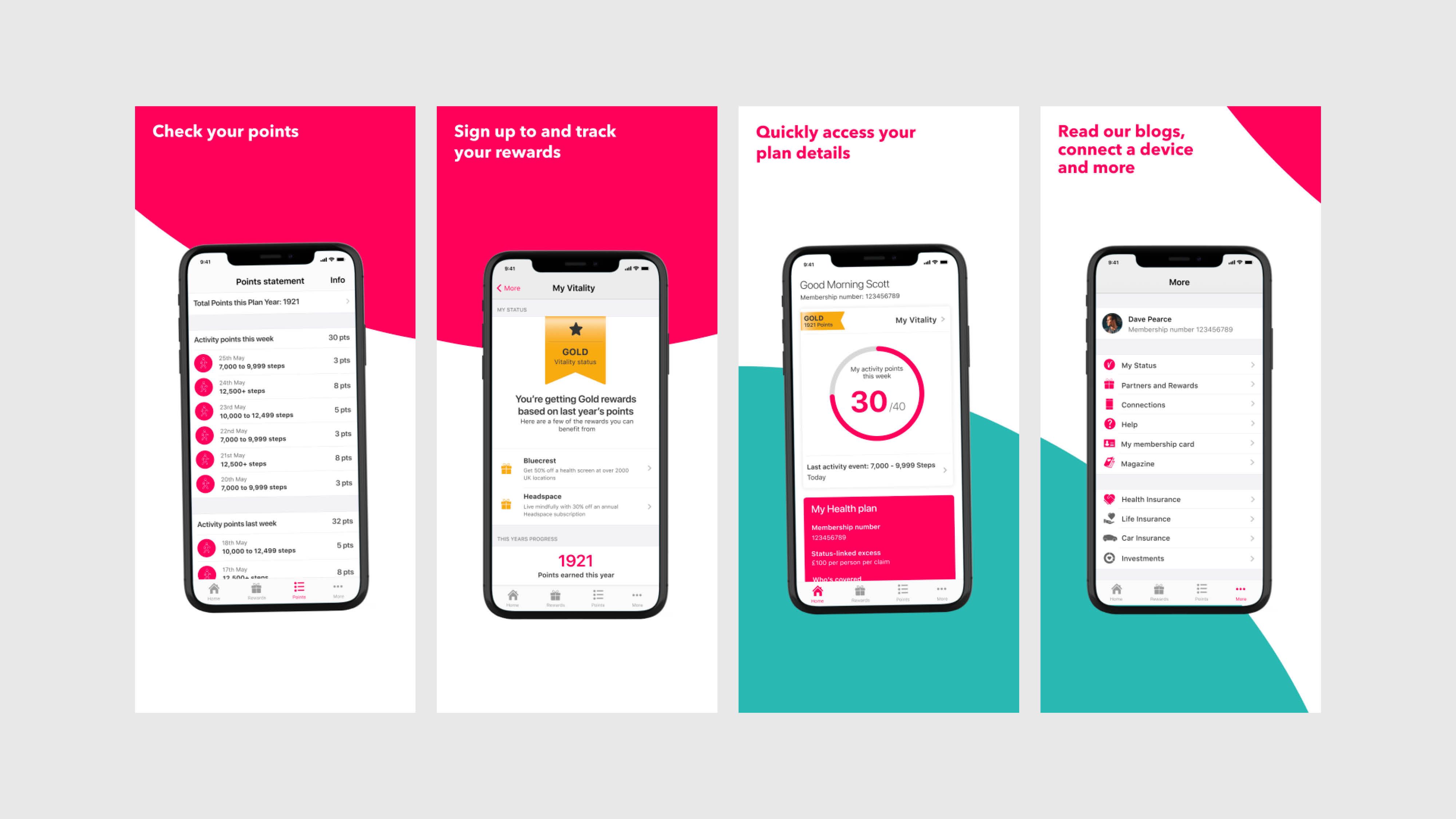 Vitality app screengrabs
