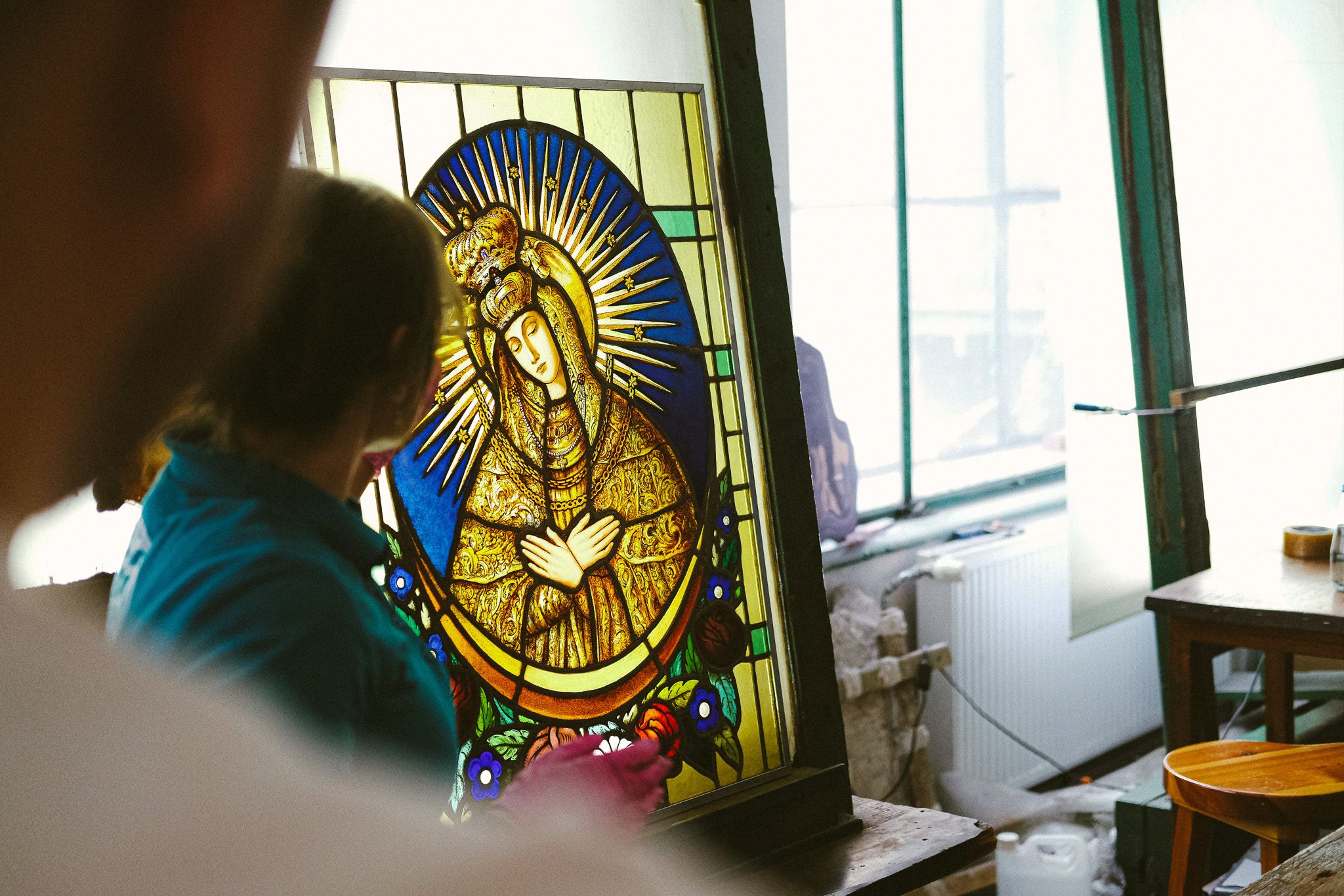 Large, intricate stained glass window