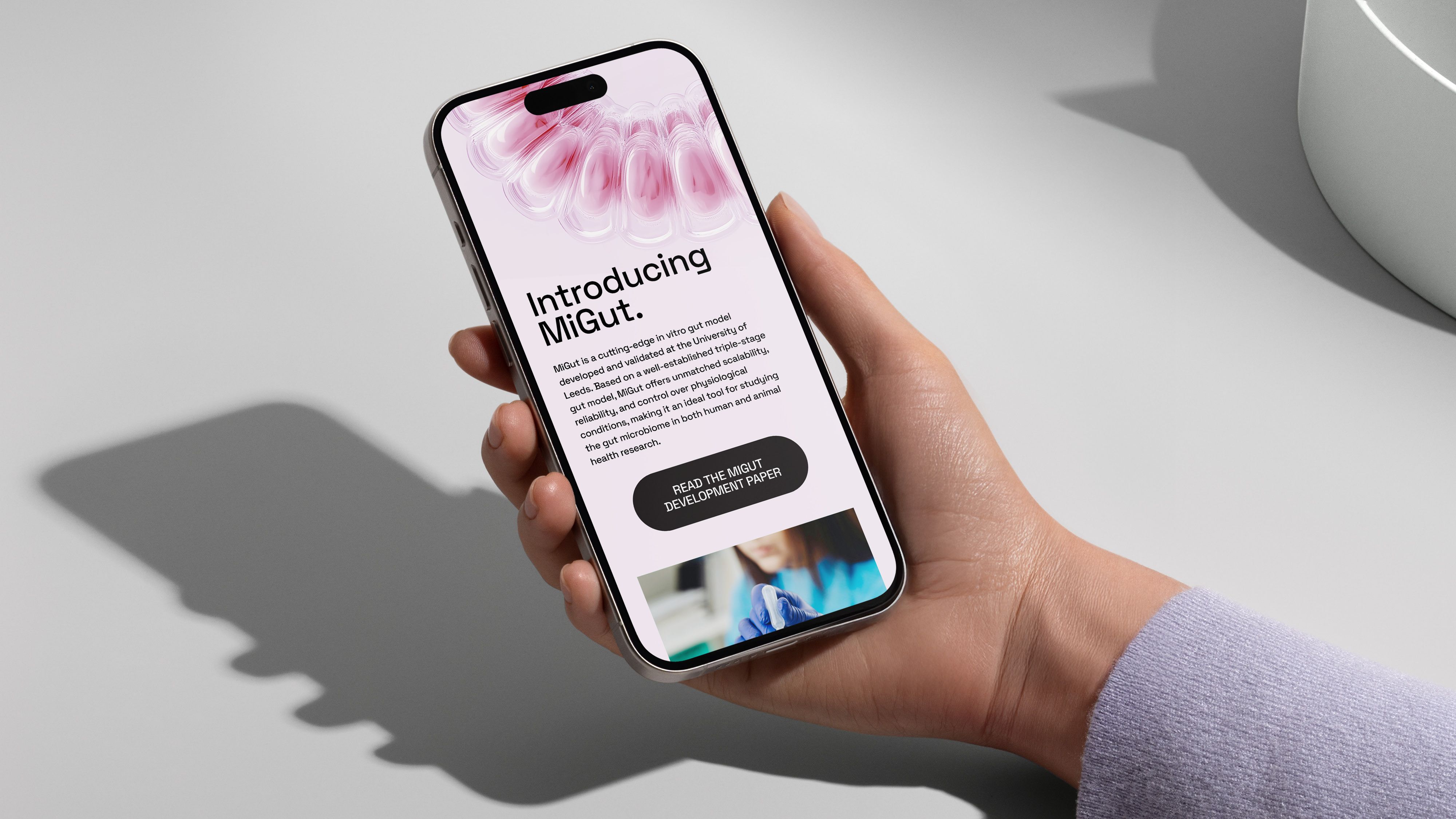 Mobile phone with MicroMimetics website displayed