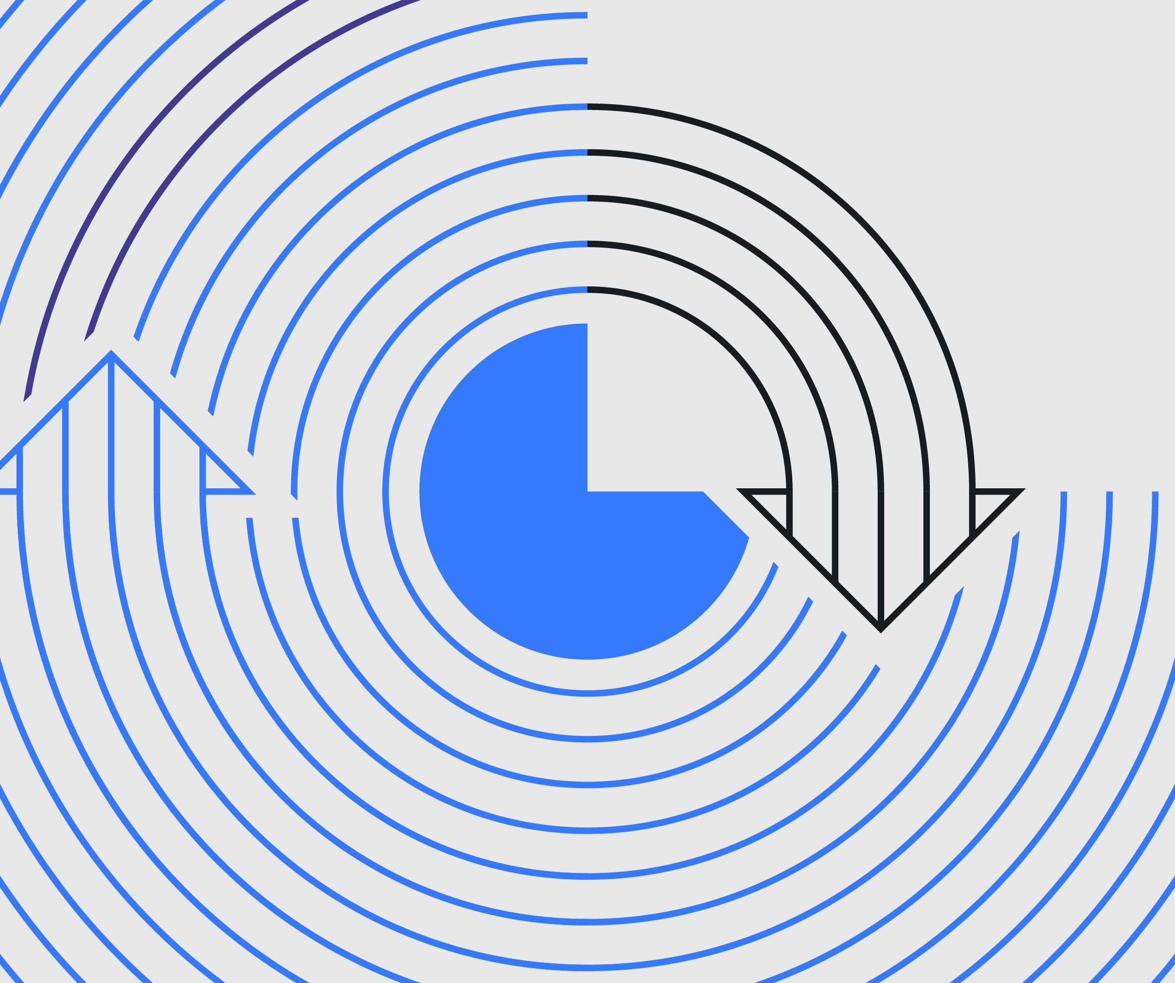 Illustration portraying behaviour change using blue and black graphical arrows around a circle with a quadrant missing.