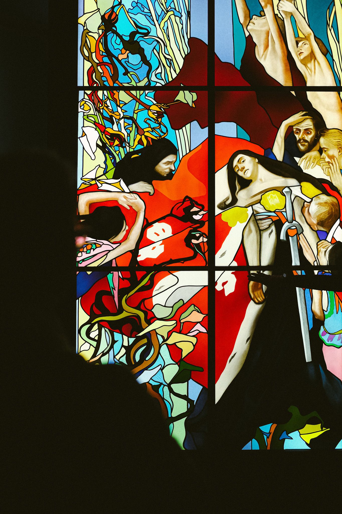 Large graphic stained glass window