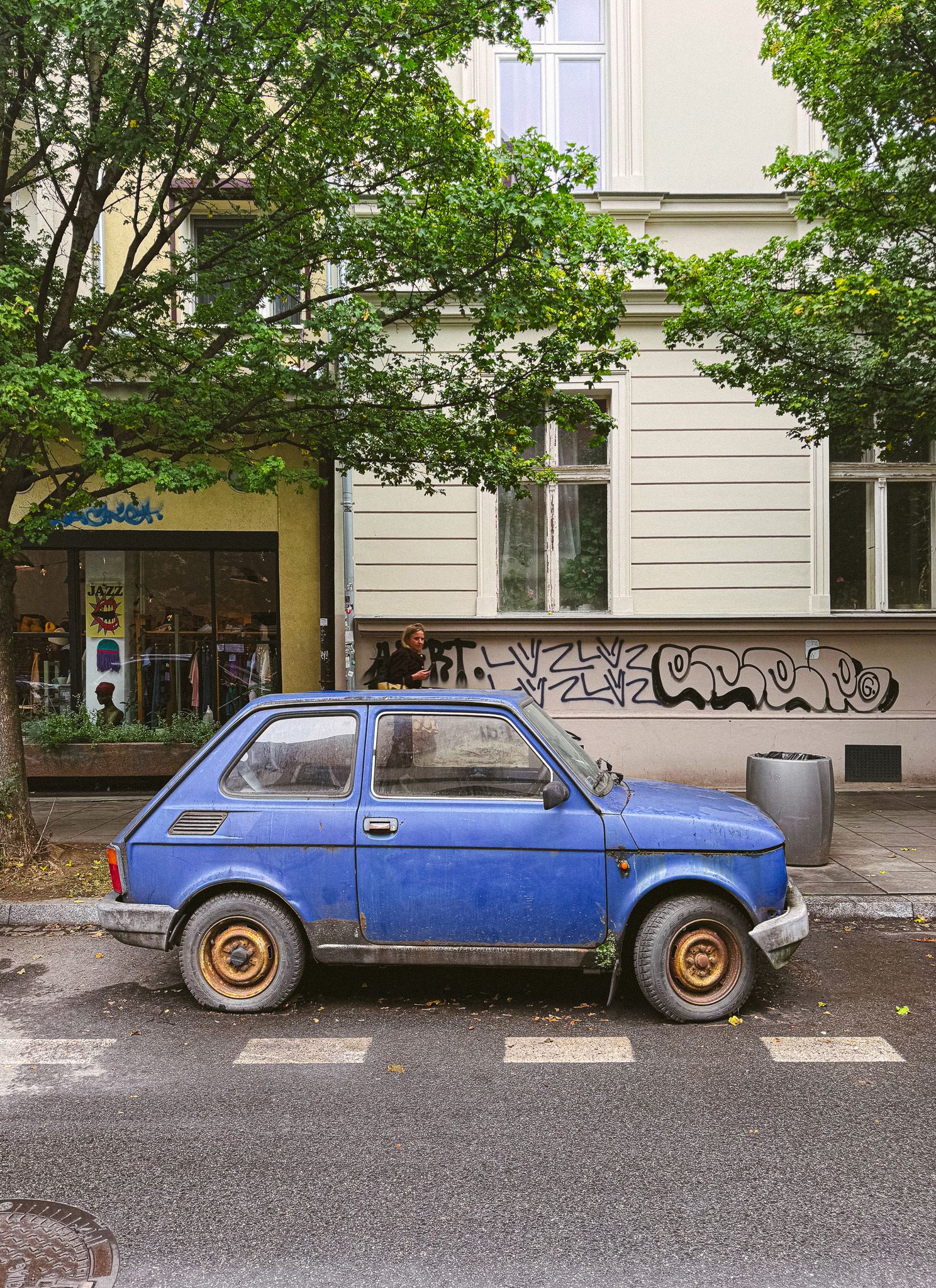 Old blue Fiat car