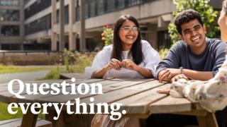 Students photo with text Question Everything