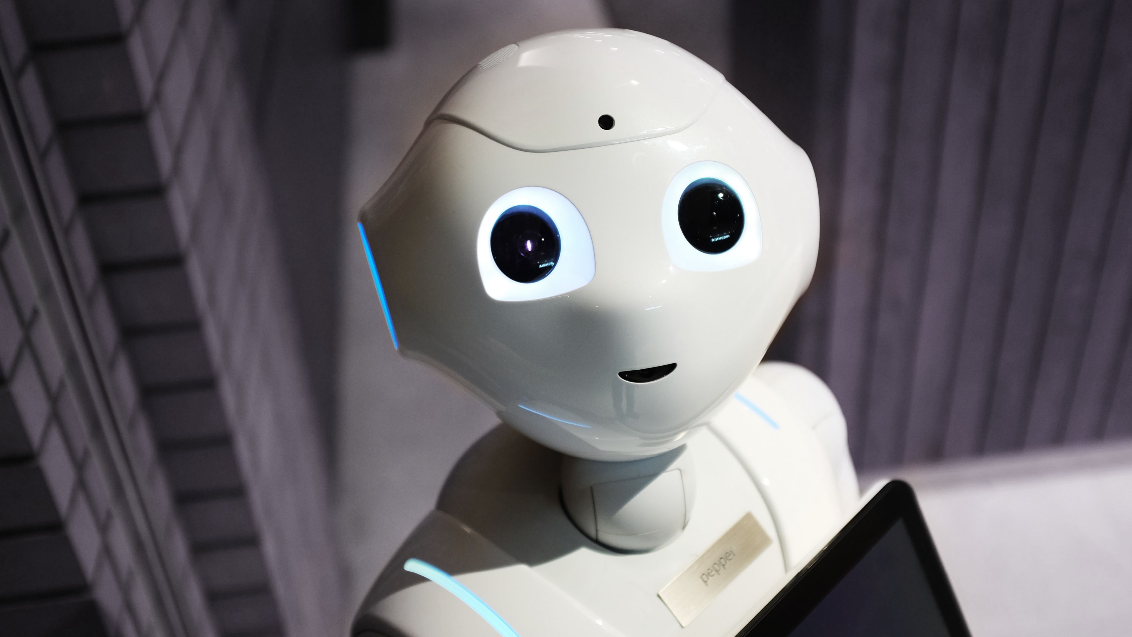 Artificial intelligence robot looking up